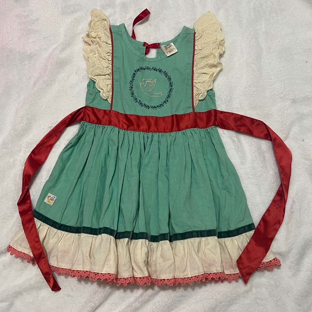 HTF Wildflowers Size 4 Peace on Earth Dress Embroidered Dove Christmas